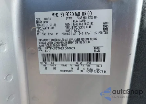 2014 Ford F-150 Xlt from USA, damaged, VIN 1FTFX1ET8EFD10609